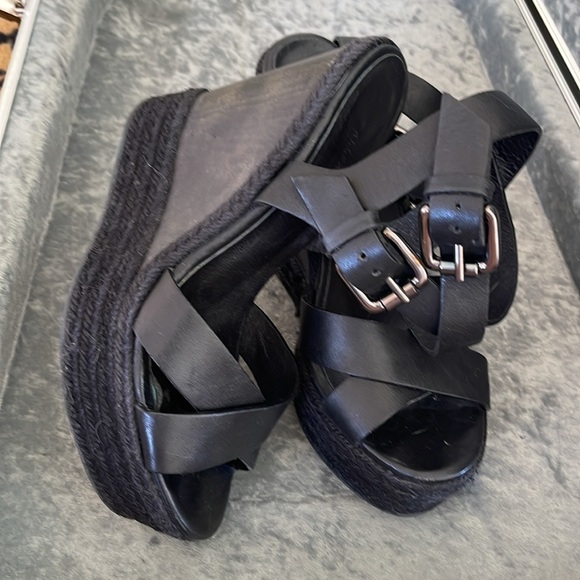 All Saints black wedge platform sandals - Picture 4 of 13